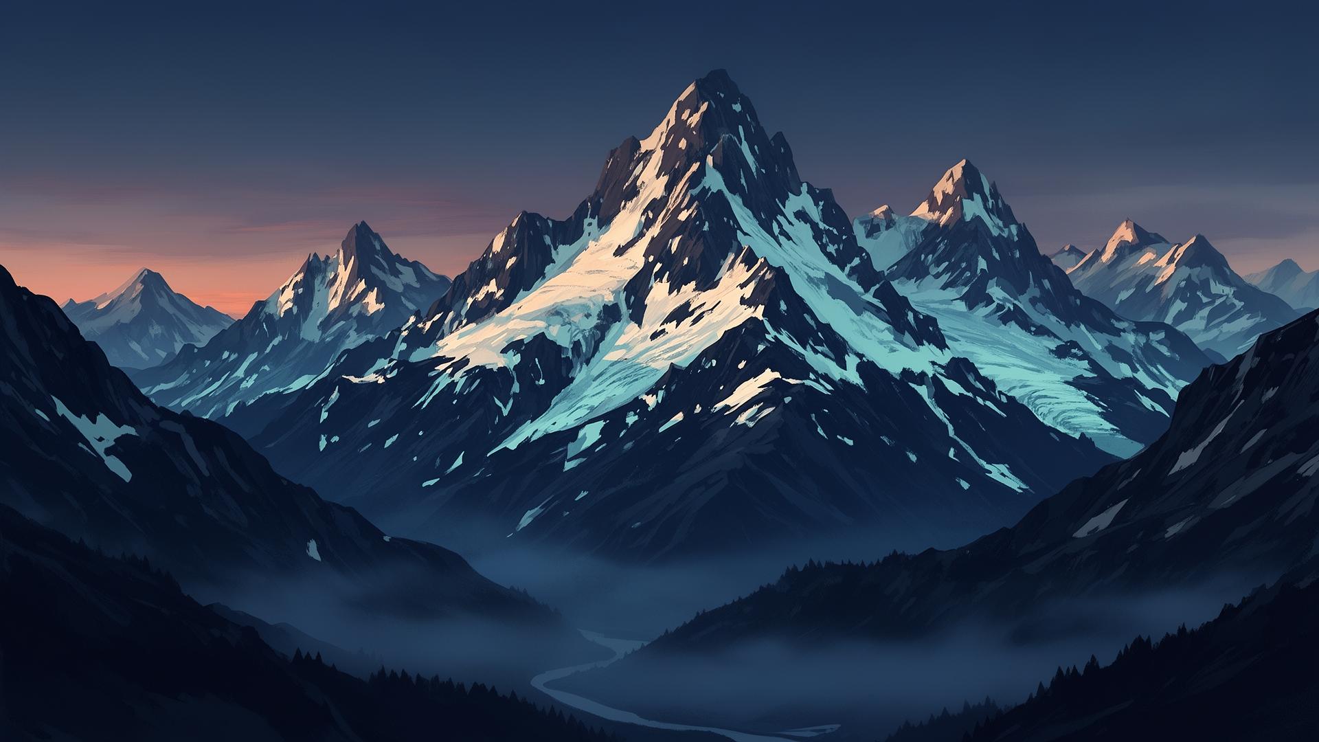 Sommets enneigés sous un ciel sobre — paysage évoquant la philosophie Peaknest